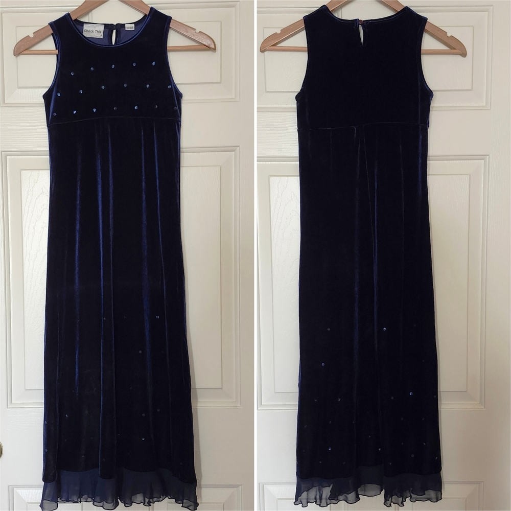 Swedish navy blue velvet embellished dress, size 10A/girls 4'7" tall
